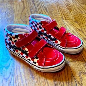 Vans mid top sneaker. Size 1.  Red,black and White checkerboard design.